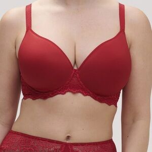 SIMONE PERELE Caresse 3D Plunge Bra Tango Red NEW
